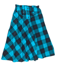 Load image into Gallery viewer, Teal &amp; Black Plaid A-Line Skirt