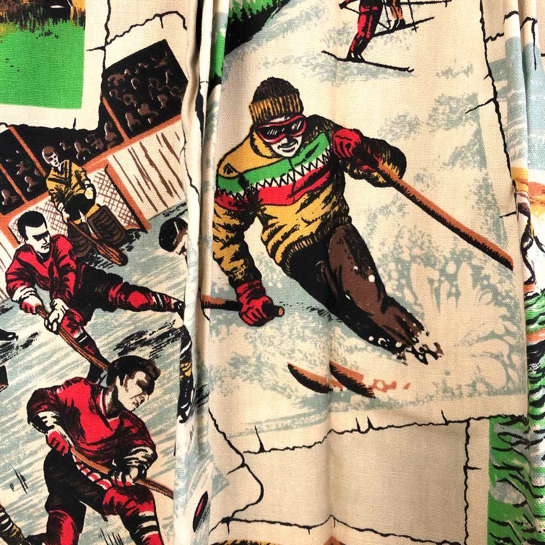 Boys Sports 1950s Curtains, image size:1125x1125
