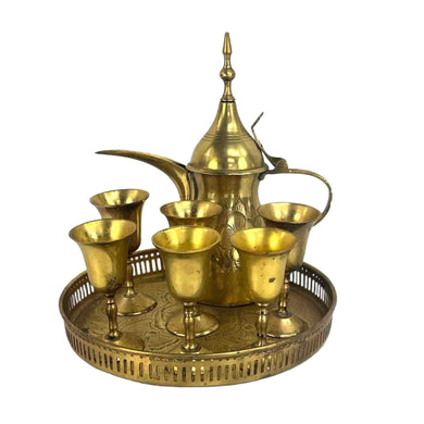 Engraved Floral Brass Tea Set