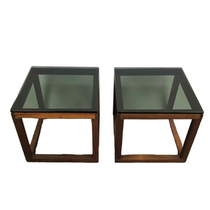 Smoky Glass Walnut Cube Tables