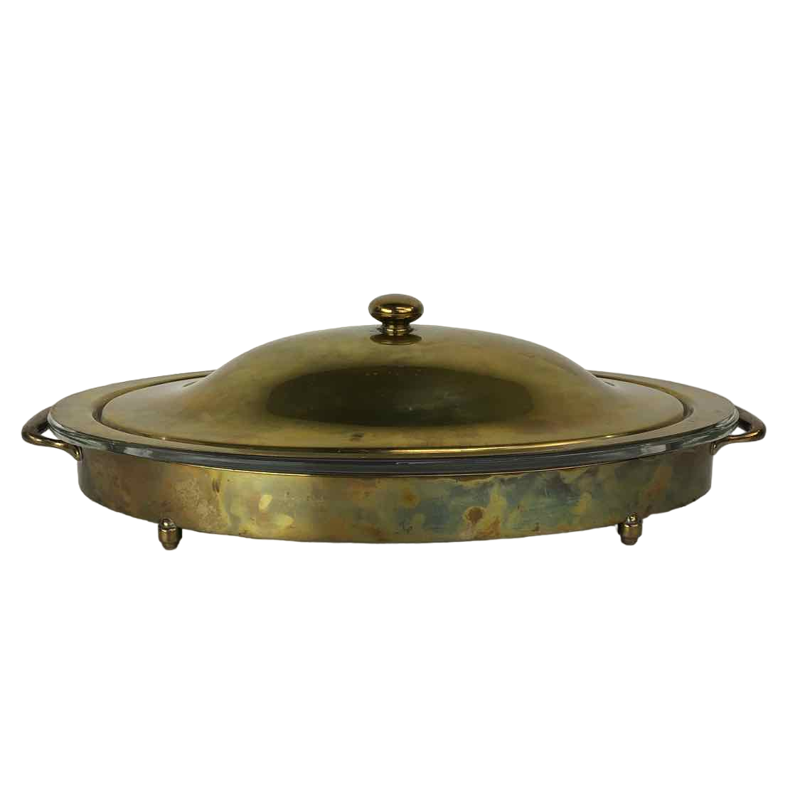 Brass Glass Oval Serving Dish
