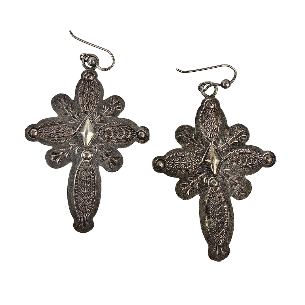 Stamped Sterling Cross Earrings