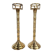Load image into Gallery viewer, Faux Bamboo Brass Candleholders