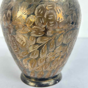 Engraved Floral Brass Vase