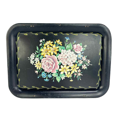 Floral Black Metal Tray