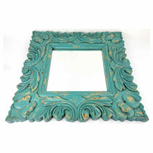 Load image into Gallery viewer, Carved Turquoise Wooden Mirror