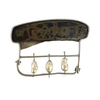Abstract Sterling & Pearl Brooch