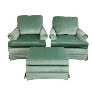 Blue Velvet Chairs & Ottoman