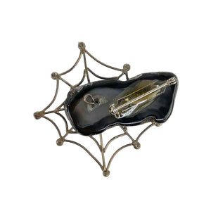 Sterling & Agate Spiderweb Brooch