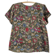 Load image into Gallery viewer, Olive Green Silk Floral Blouse