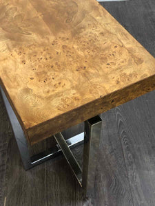 Burl & Chrome Sofa Table