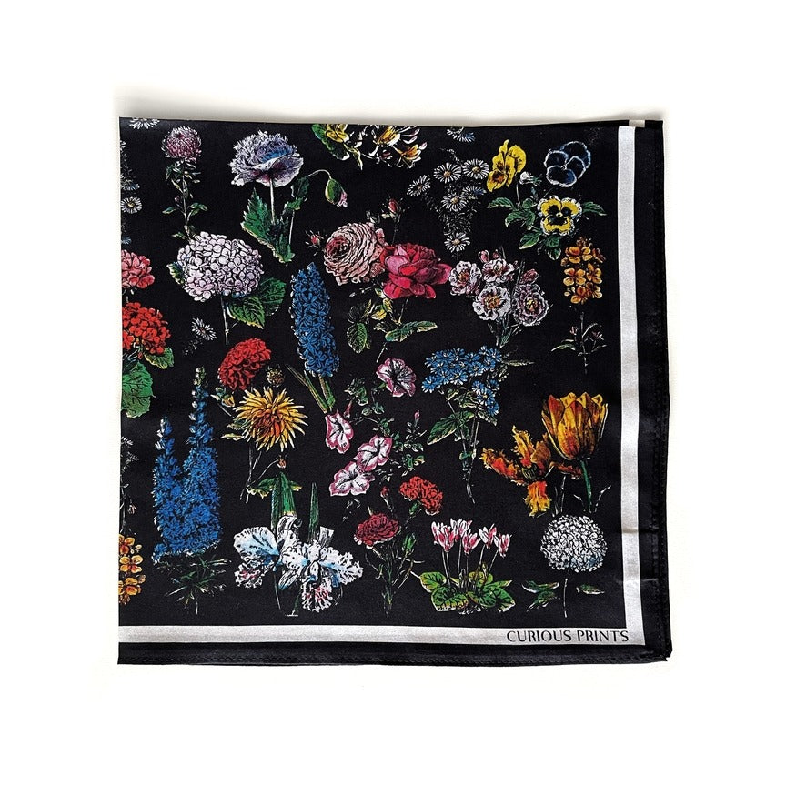 Black Floral Silk Scarf – Found Furnishings display picture 2