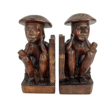 Carved Smoking Men Bookends