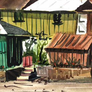 Watercolor Village Painting