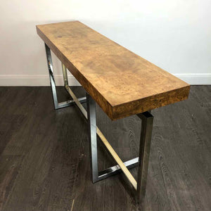 Burl & Chrome Sofa Table