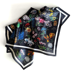 Black Floral Silk Scarf