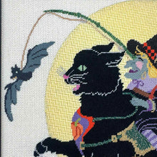 Load image into Gallery viewer, Witch Riding a Black Cat Needlepoint