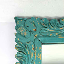 Load image into Gallery viewer, Carved Turquoise Wooden Mirror