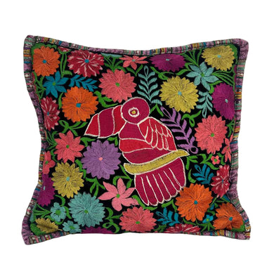 Pink Toucan Embroidered Pillow