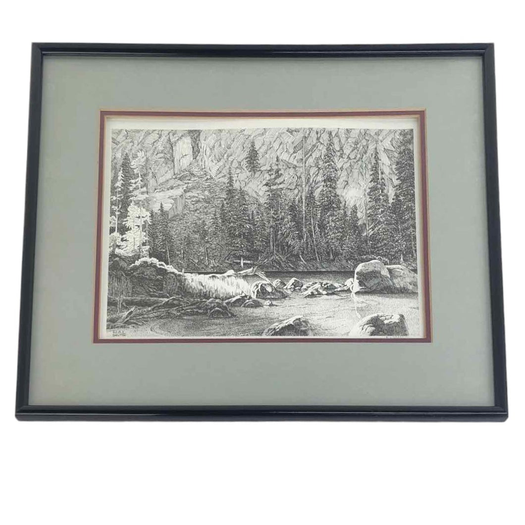 Mountain River Ink Drawing Print