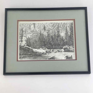 Mountain River Ink Drawing Print