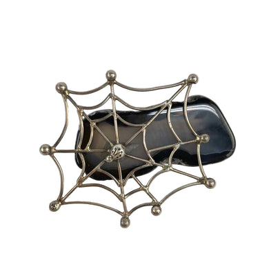 Sterling & Agate Spiderweb Brooch