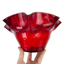 Load image into Gallery viewer, Red Ruffle Crackle Glass Bowl