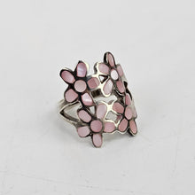 Load image into Gallery viewer, Pink Flowers Sterling Ring