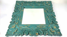 Load image into Gallery viewer, Carved Turquoise Wooden Mirror