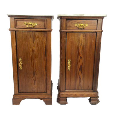 Tall Wood & Marble Nightstands