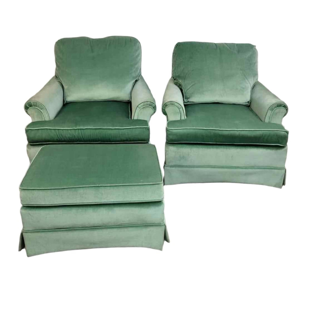 Blue Velvet Chairs & Ottoman