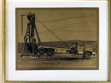 Load image into Gallery viewer, Gold Foil Oil Rig &amp; Truck Print