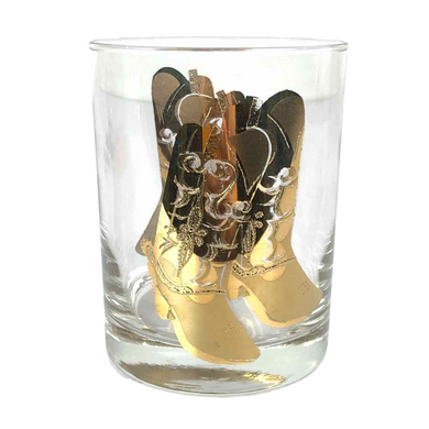 Gold Cowboy Boots Lowball Glass