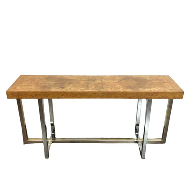 Burl & Chrome Sofa Table