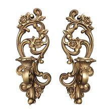 Load image into Gallery viewer, Ornate Gold Wall Candleholders