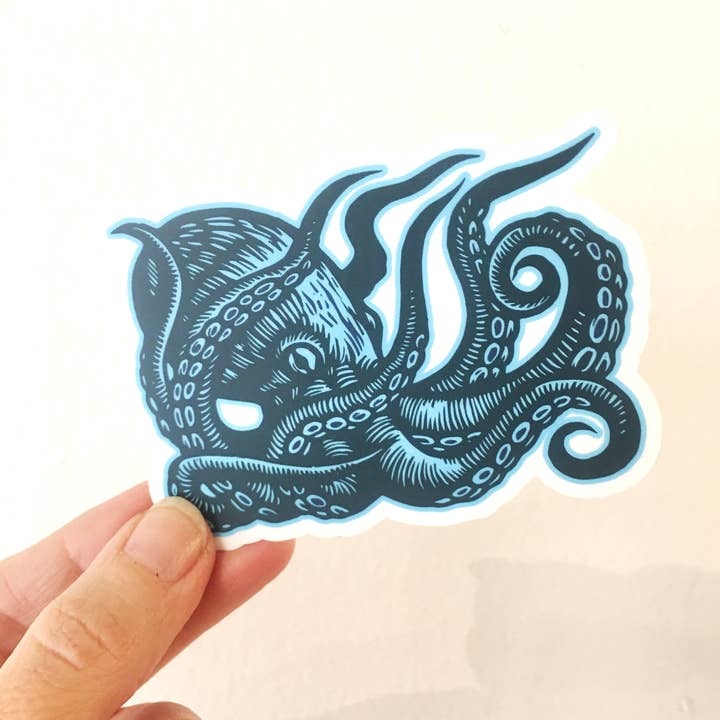 Octopus Linocut Sticker