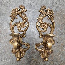 Load image into Gallery viewer, Ornate Gold Wall Candleholders