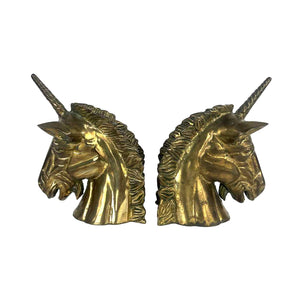 Brass Unicorn Head Bookends