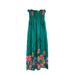Green Floral Strapless Dress