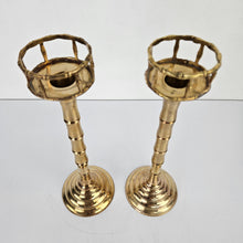 Load image into Gallery viewer, Faux Bamboo Brass Candleholders