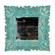 Load image into Gallery viewer, Carved Turquoise Wooden Mirror