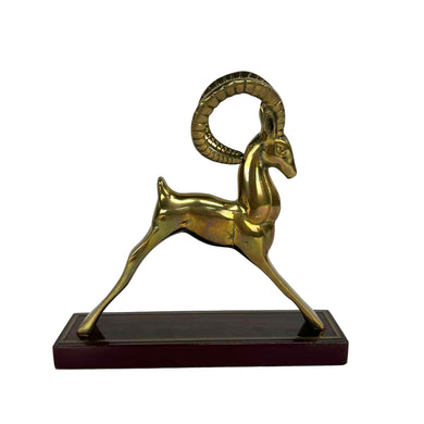 Brass Antelope on Wooden Base