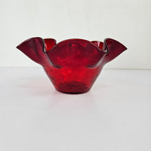 Load image into Gallery viewer, Red Ruffle Crackle Glass Bowl