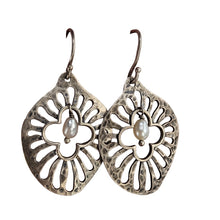 Load image into Gallery viewer, Hammered Sterling &amp; Pearl Earrings