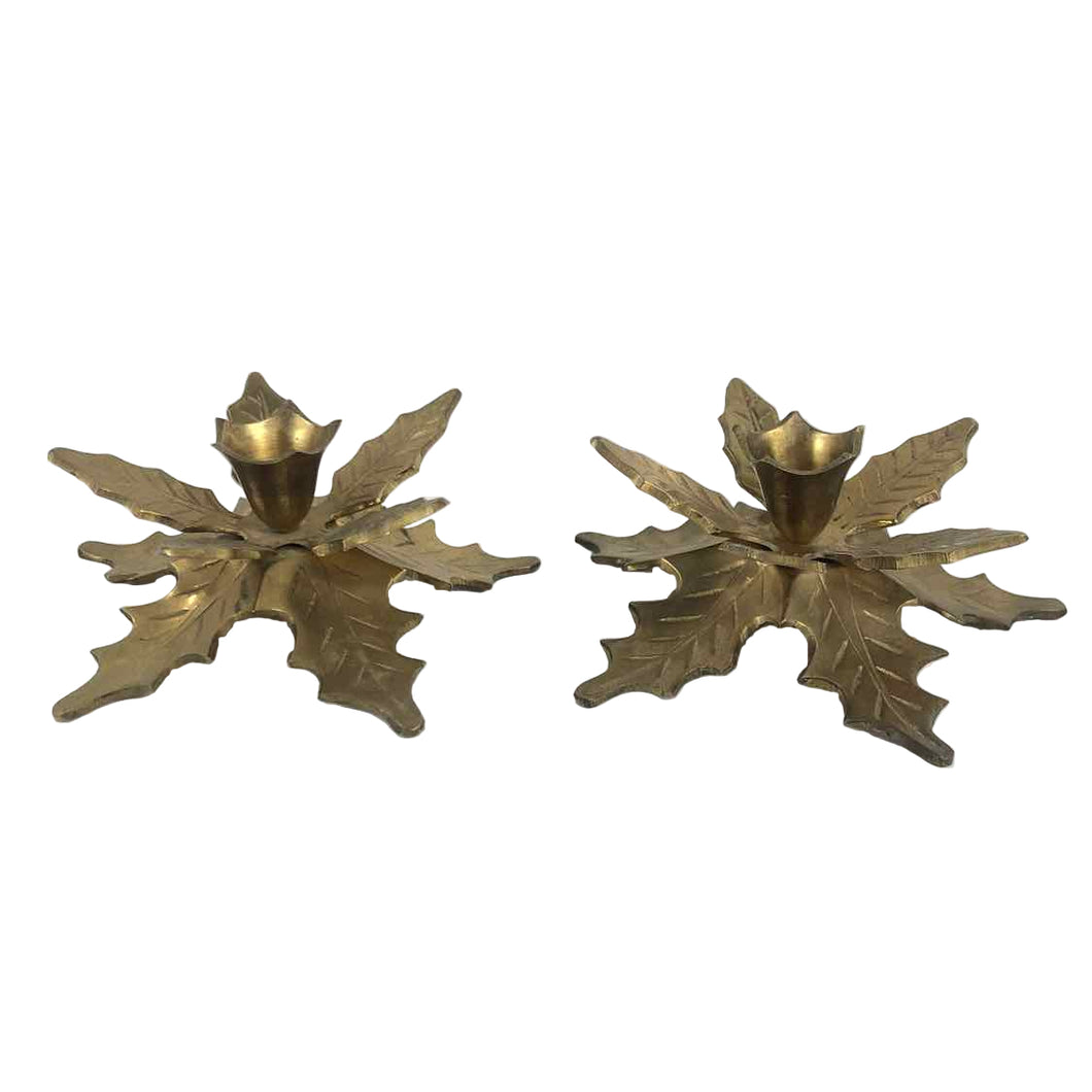 Brass Holly Candleholders