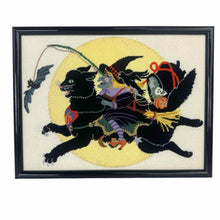 Load image into Gallery viewer, Witch Riding a Black Cat Needlepoint