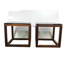 Load image into Gallery viewer, Smoky Glass Walnut Cube Tables