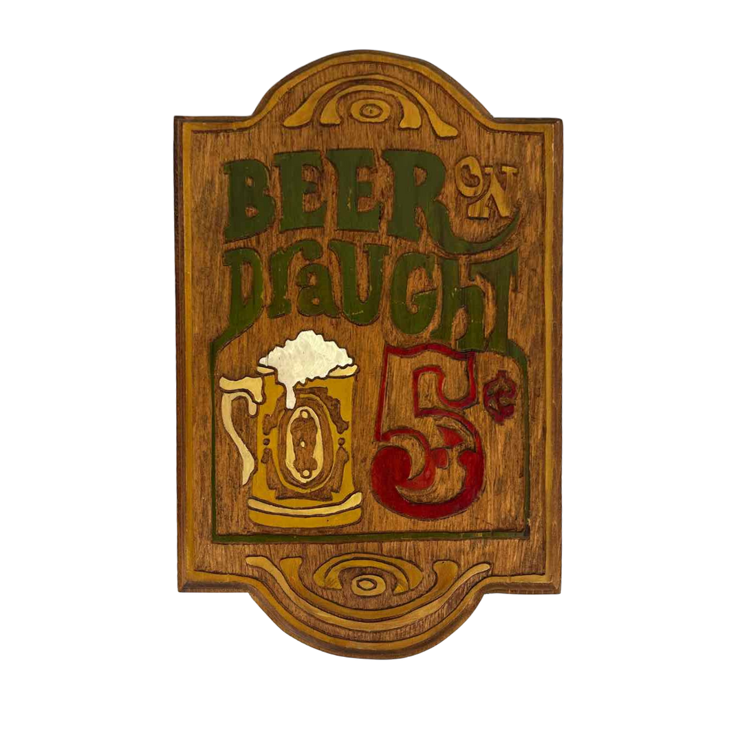 Carved Wooden Beer Sign