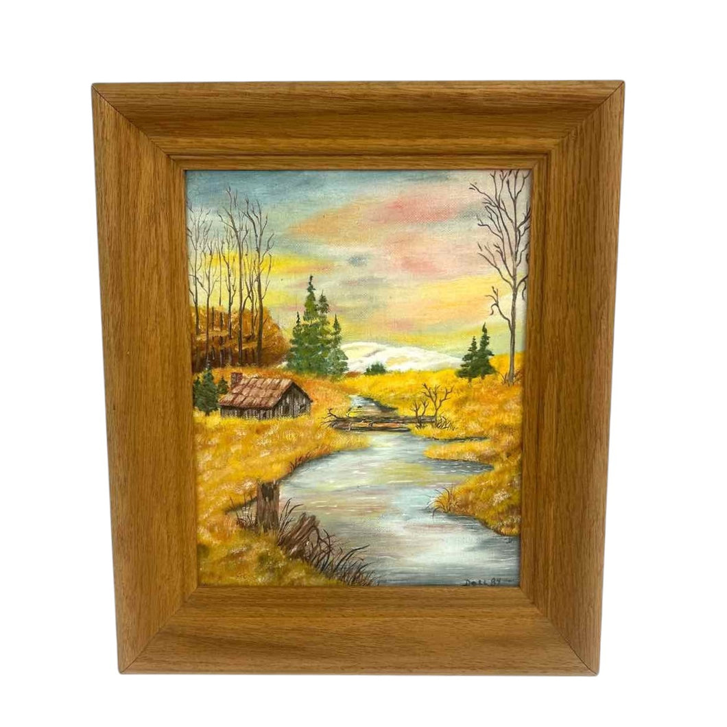 Log Cabin Landscape Painting