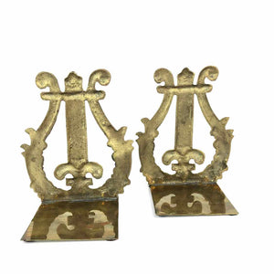 Brass Lyre Harp Bookends
